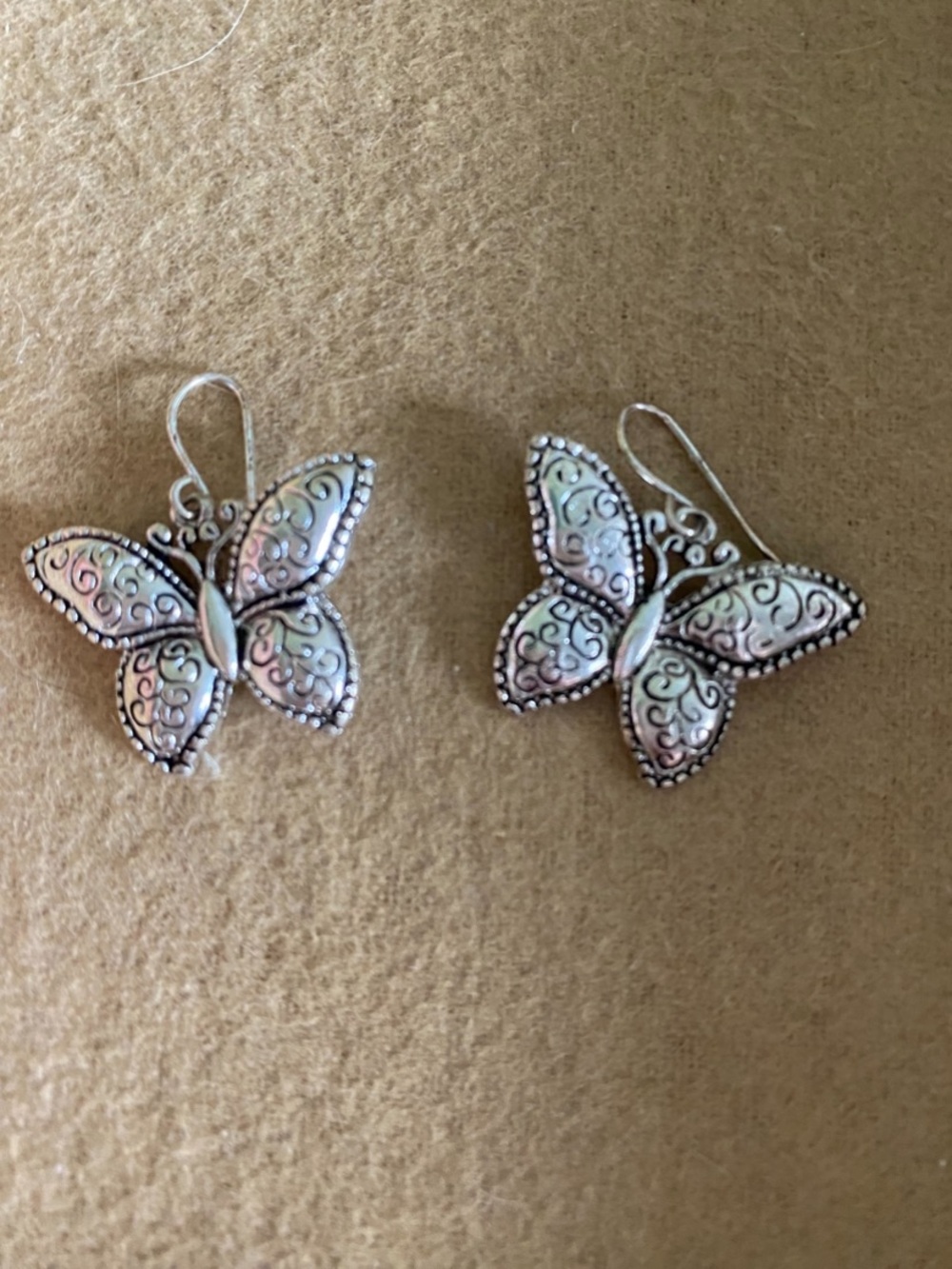 Silver-Tone Butterfly Drop Earrings in Iridescent White